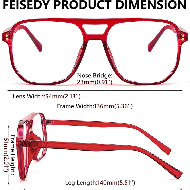 FEISEDY Blue Light Blocking Glasses Fake Nerd Clear Square Computer Lightweight Pilot Glasses Frame Oversized B2866 - Image 3